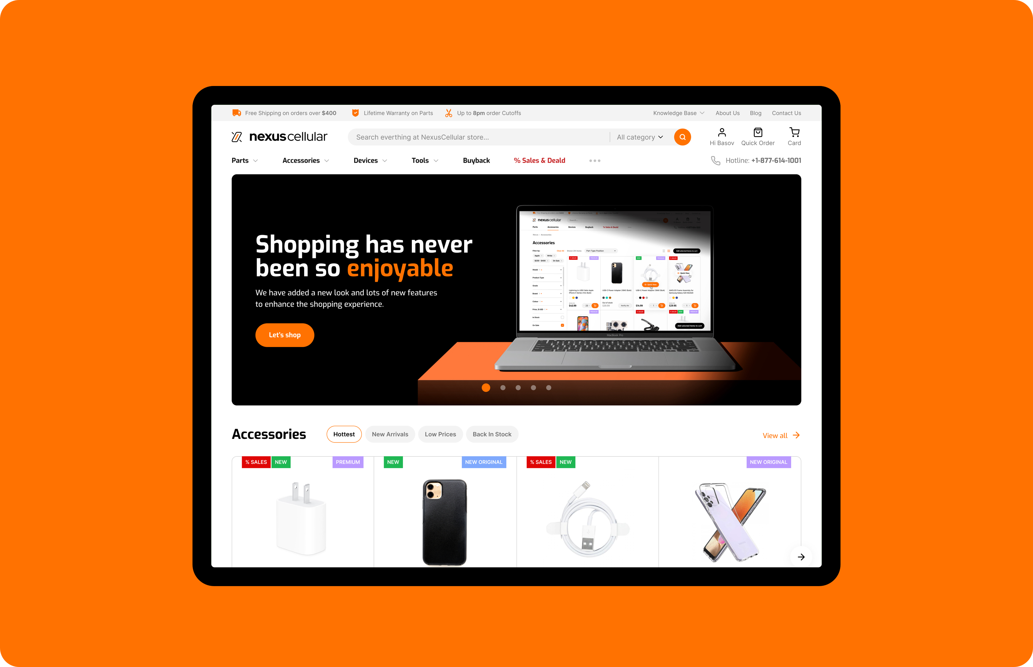 Nexus Cellular e-commerce website design on tablet