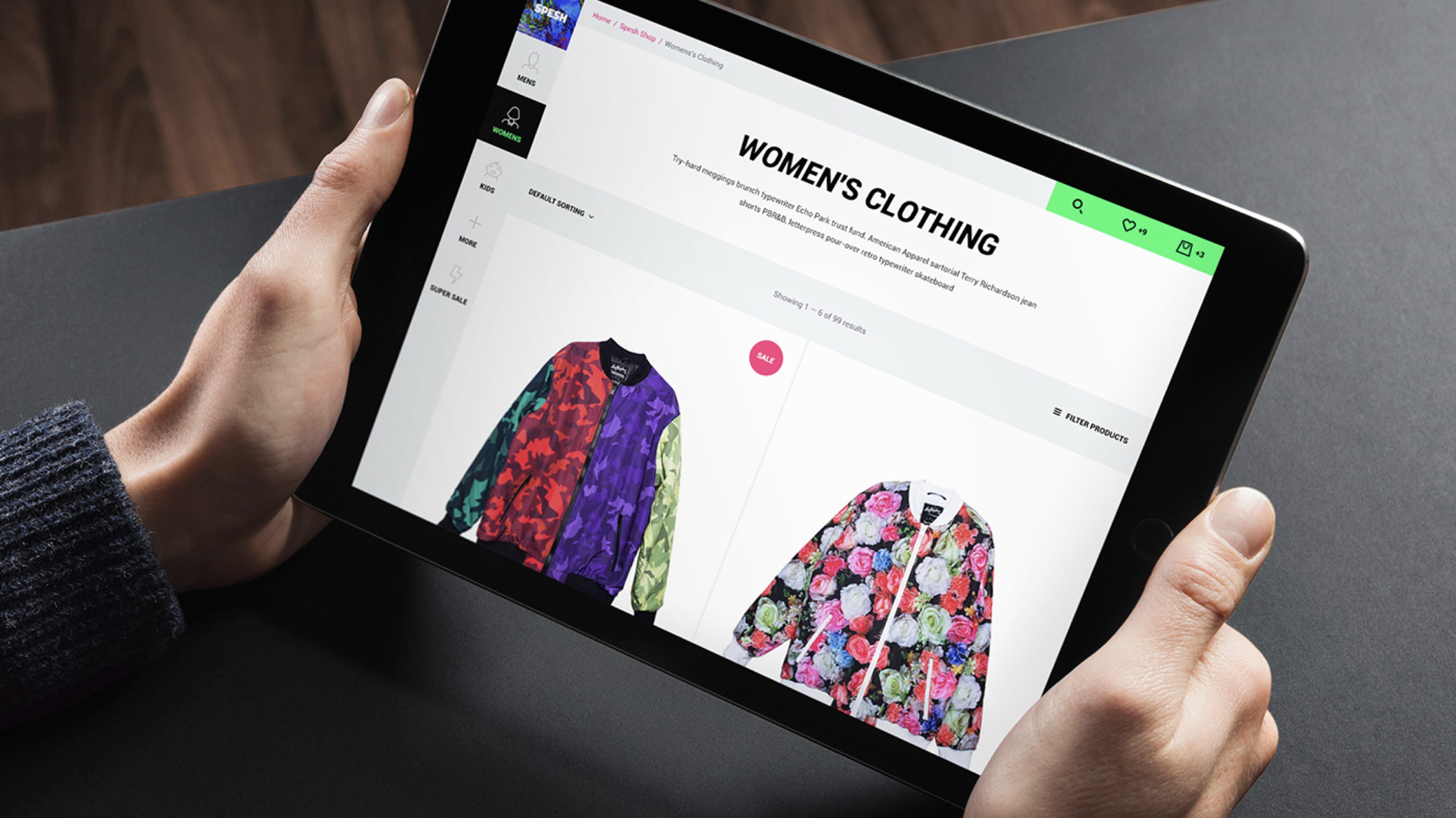 Spesh catalog page on tablet ecommerce website
