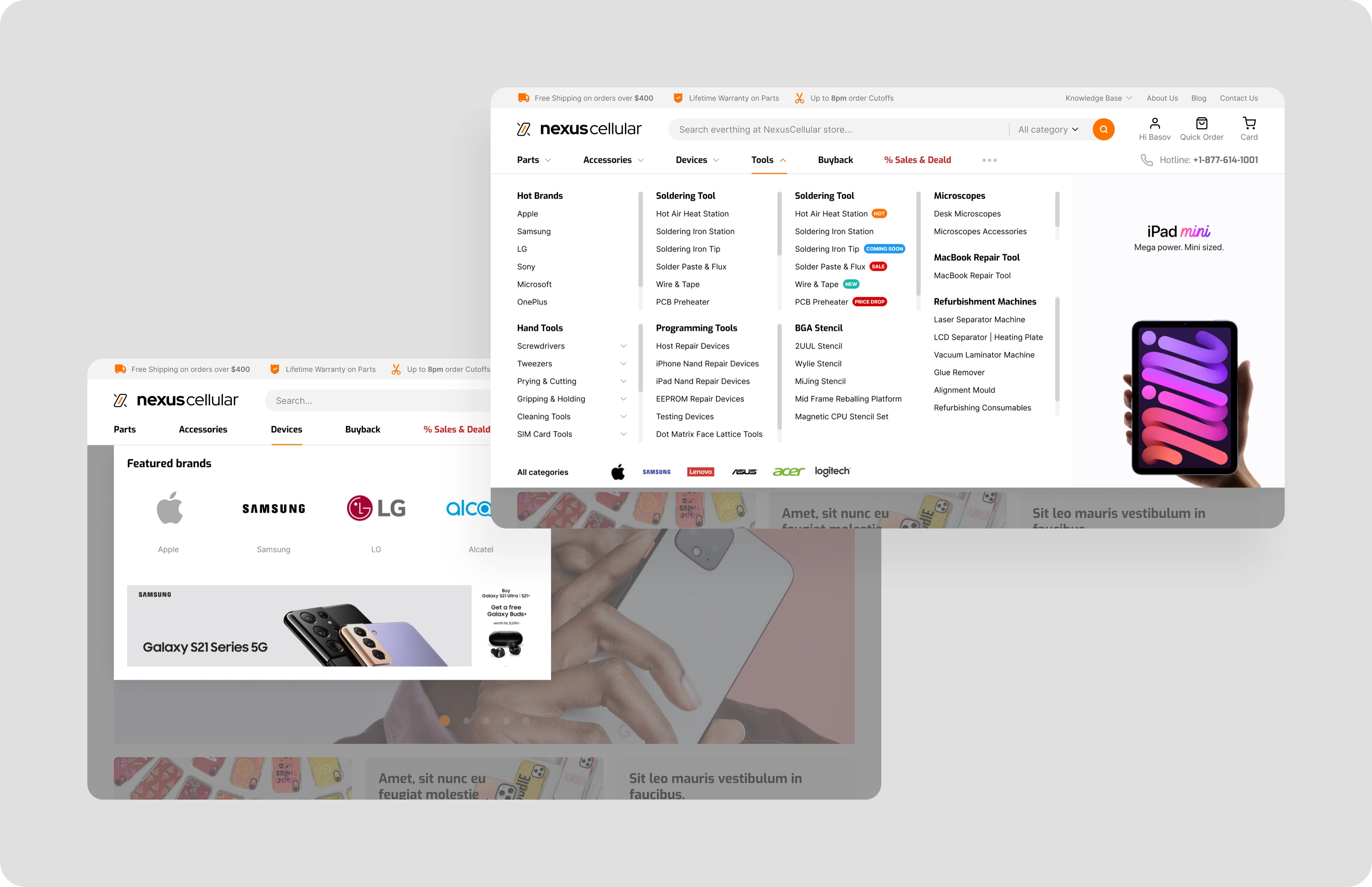 Design Dropdown menus for Nexus Cellular e-commerce website