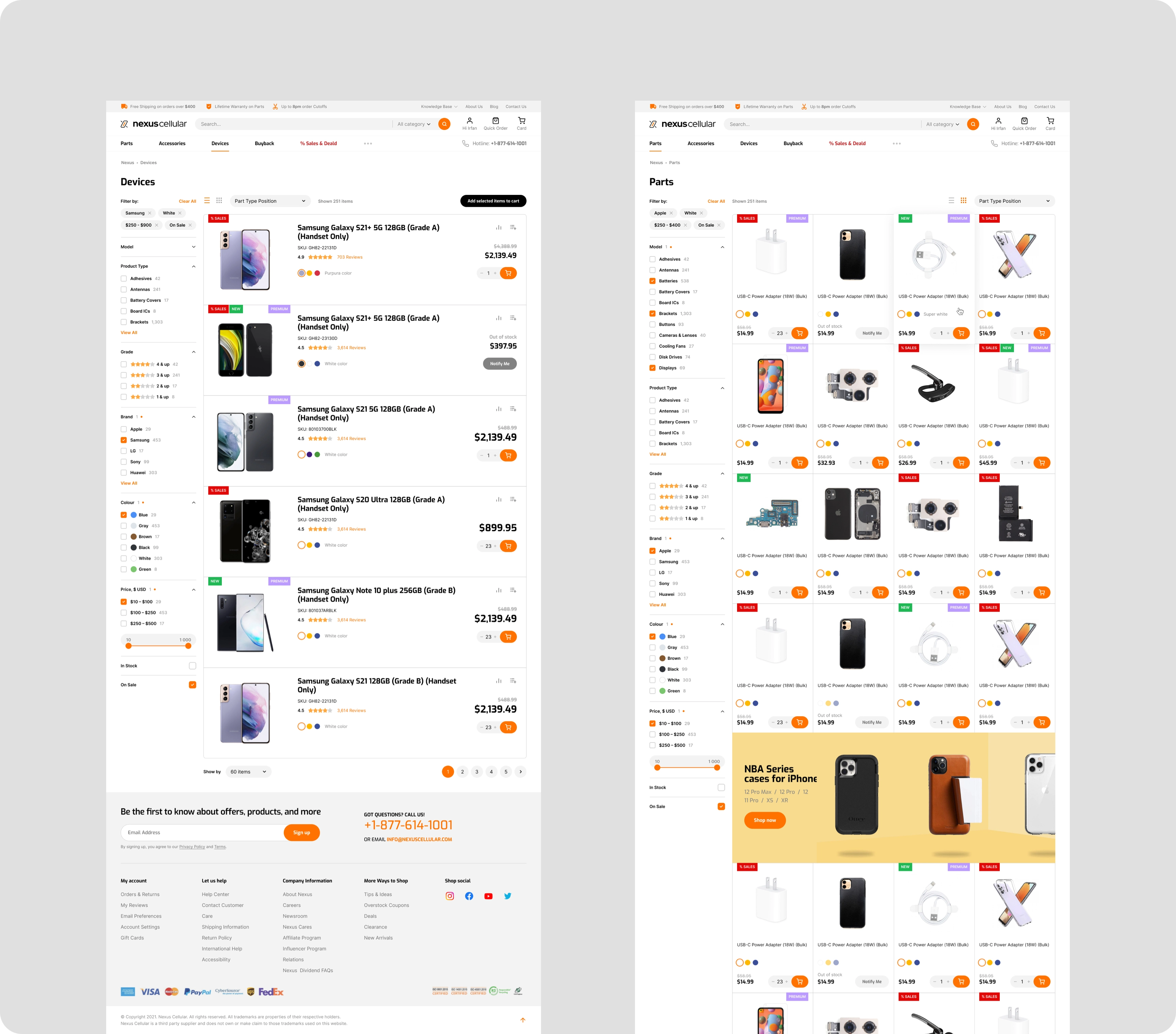 Two types of catalog page display nexus cellular website