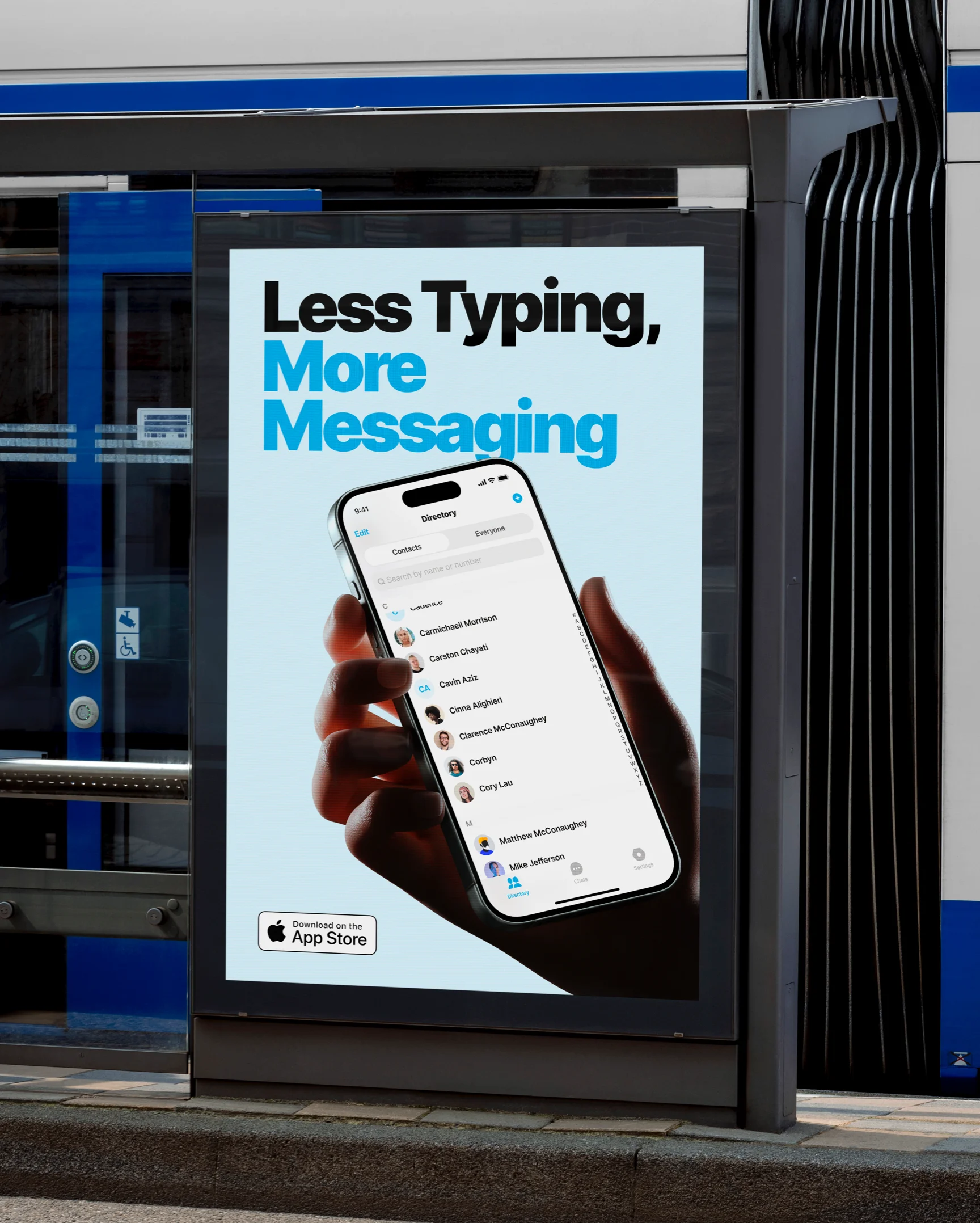 Advertisement for messaging app features.