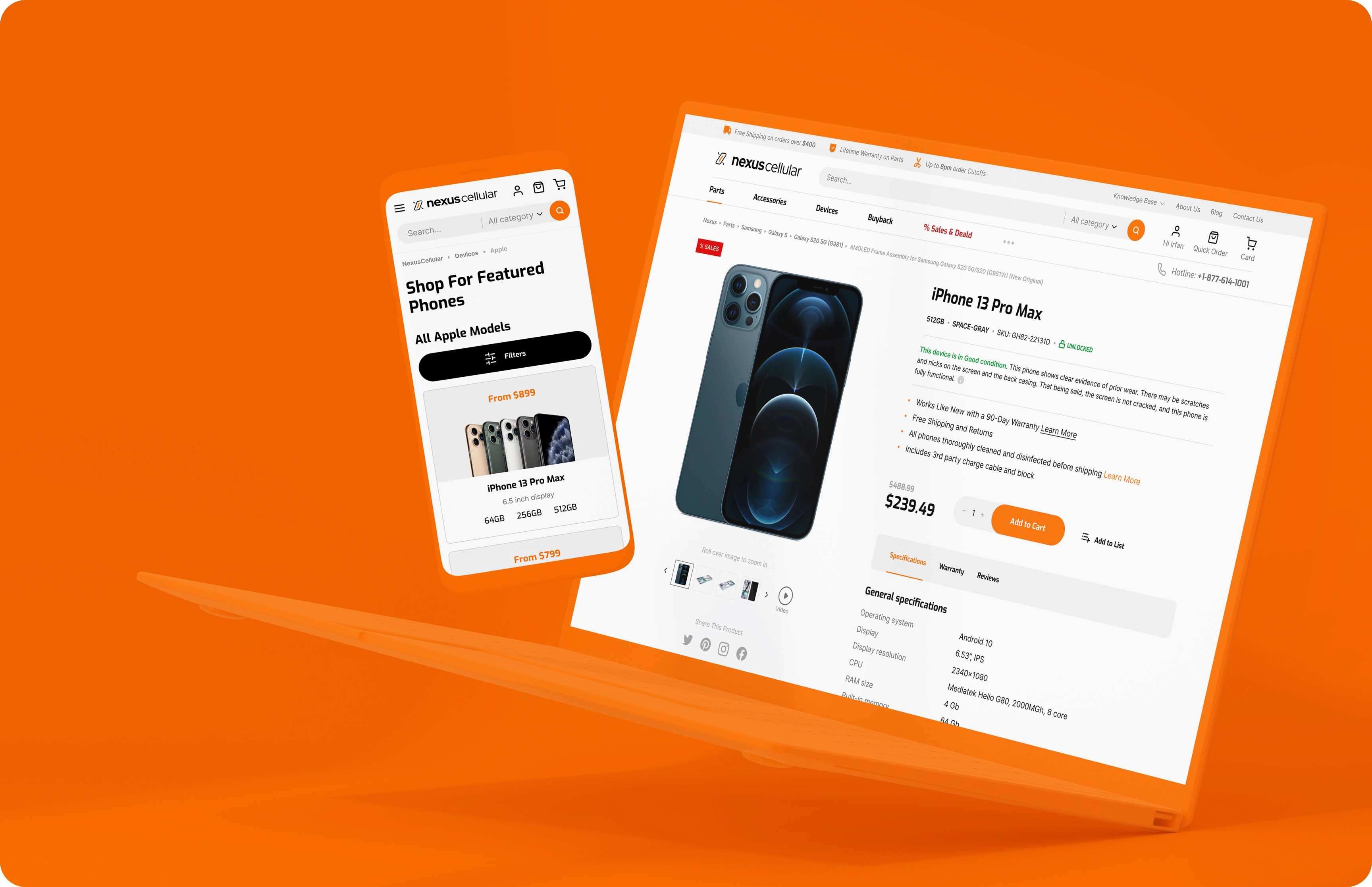 Desktop and Mobile responsive design of product page for Nexus Cellular website