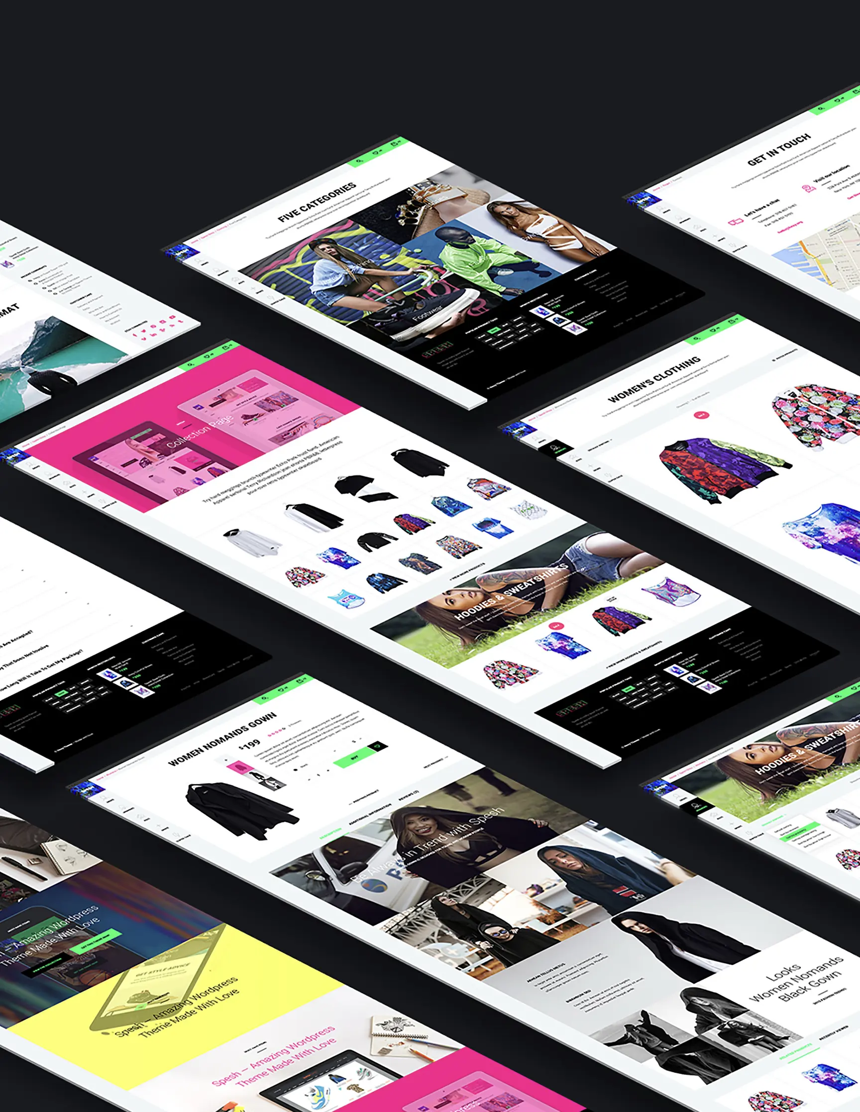 Colorful e-commerce website layout designs.