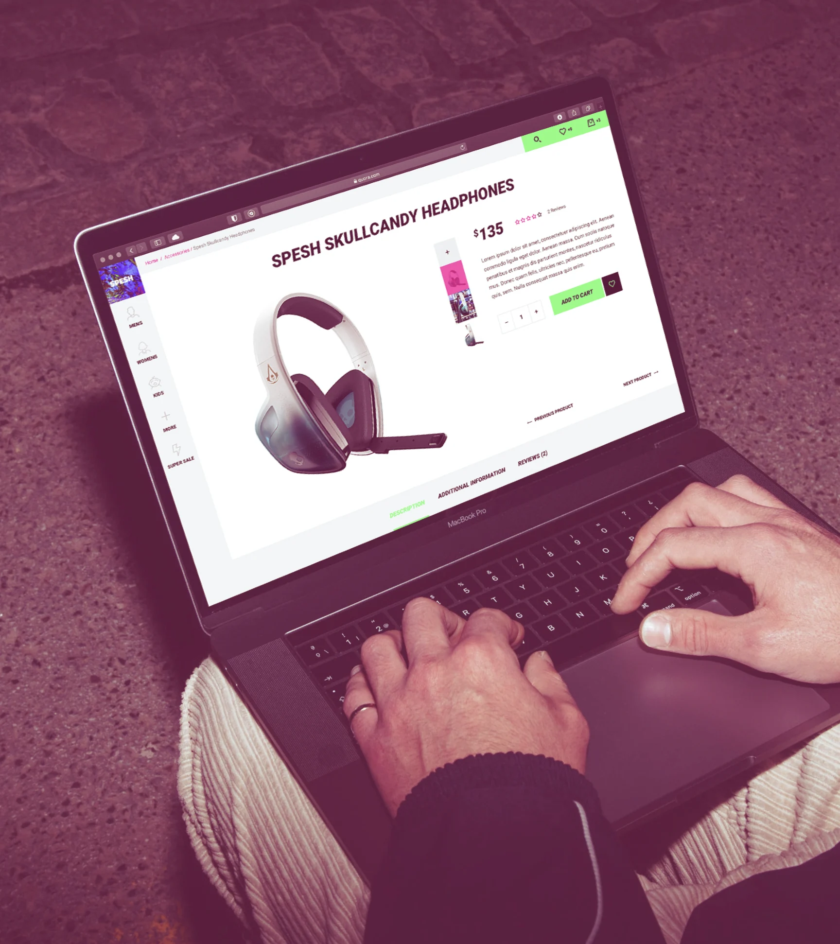 Person shopping for headphones online.