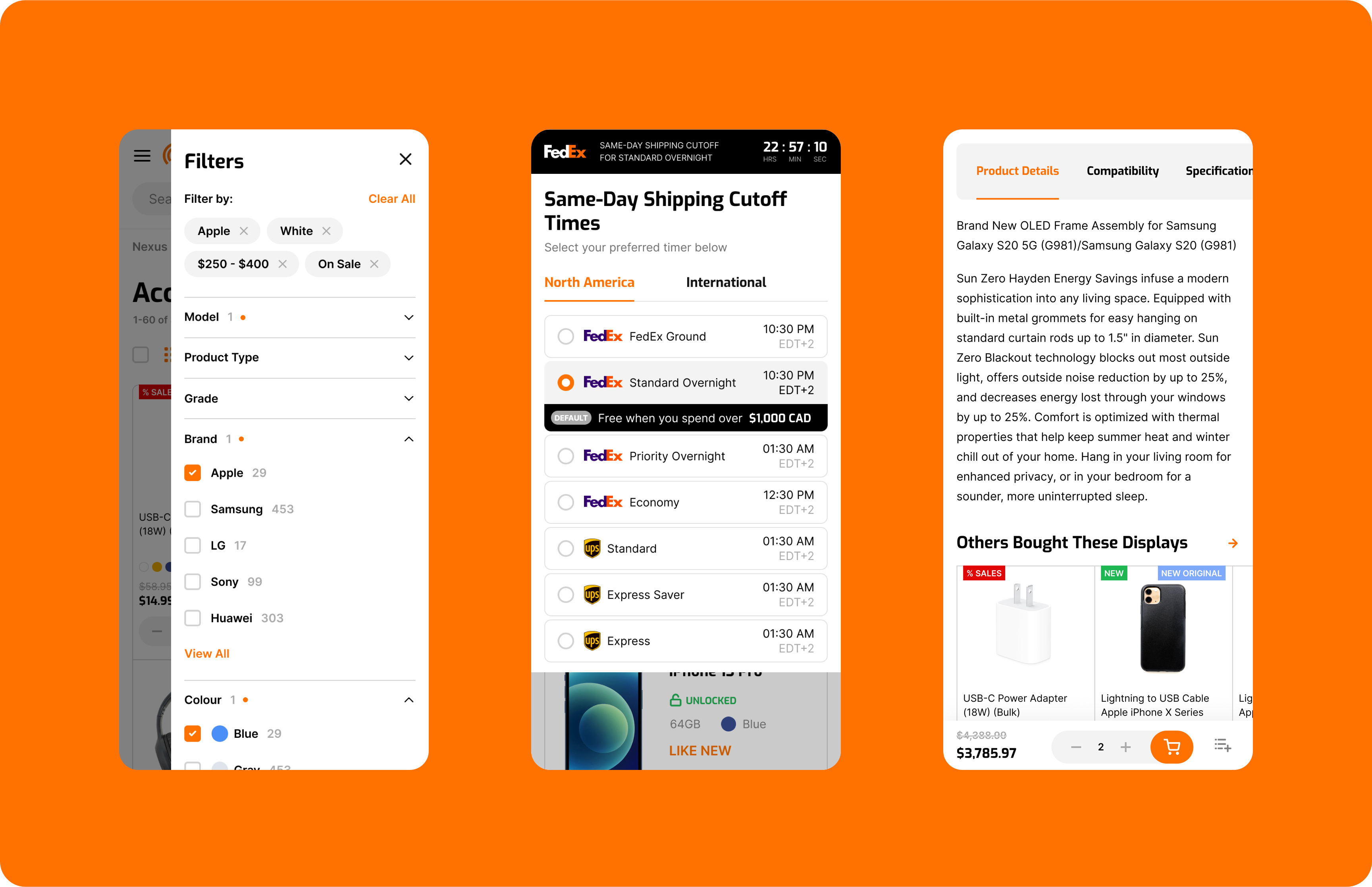 Mobile ui design for Nexus Cellular Website e-commerce platform