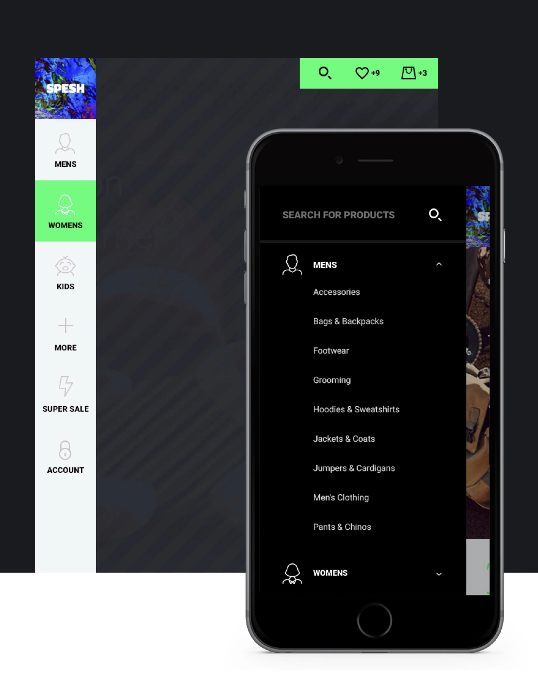 Mobile menu for online shopping site