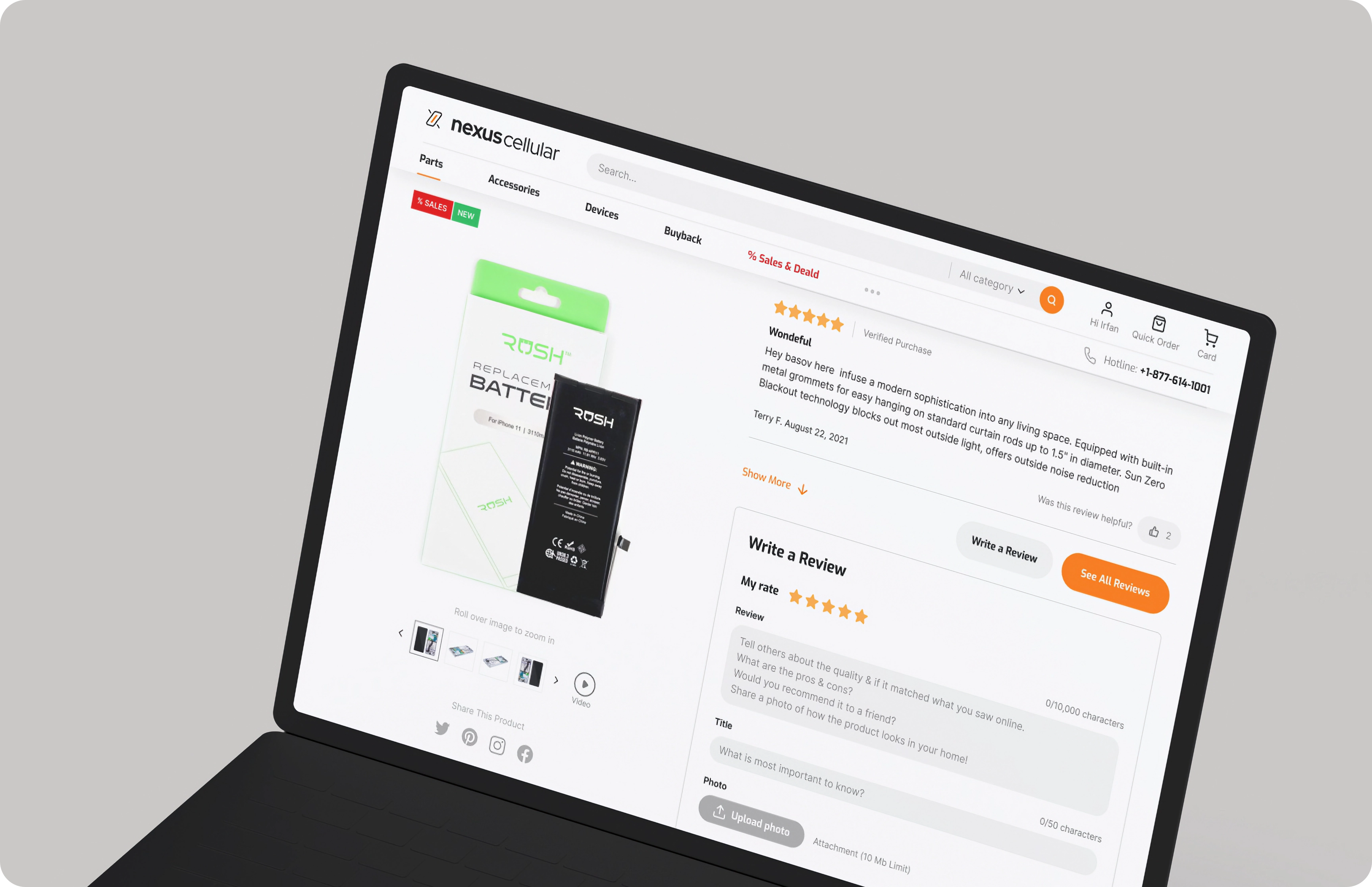 Product detail page design for Nexus Cellular wholesale parts