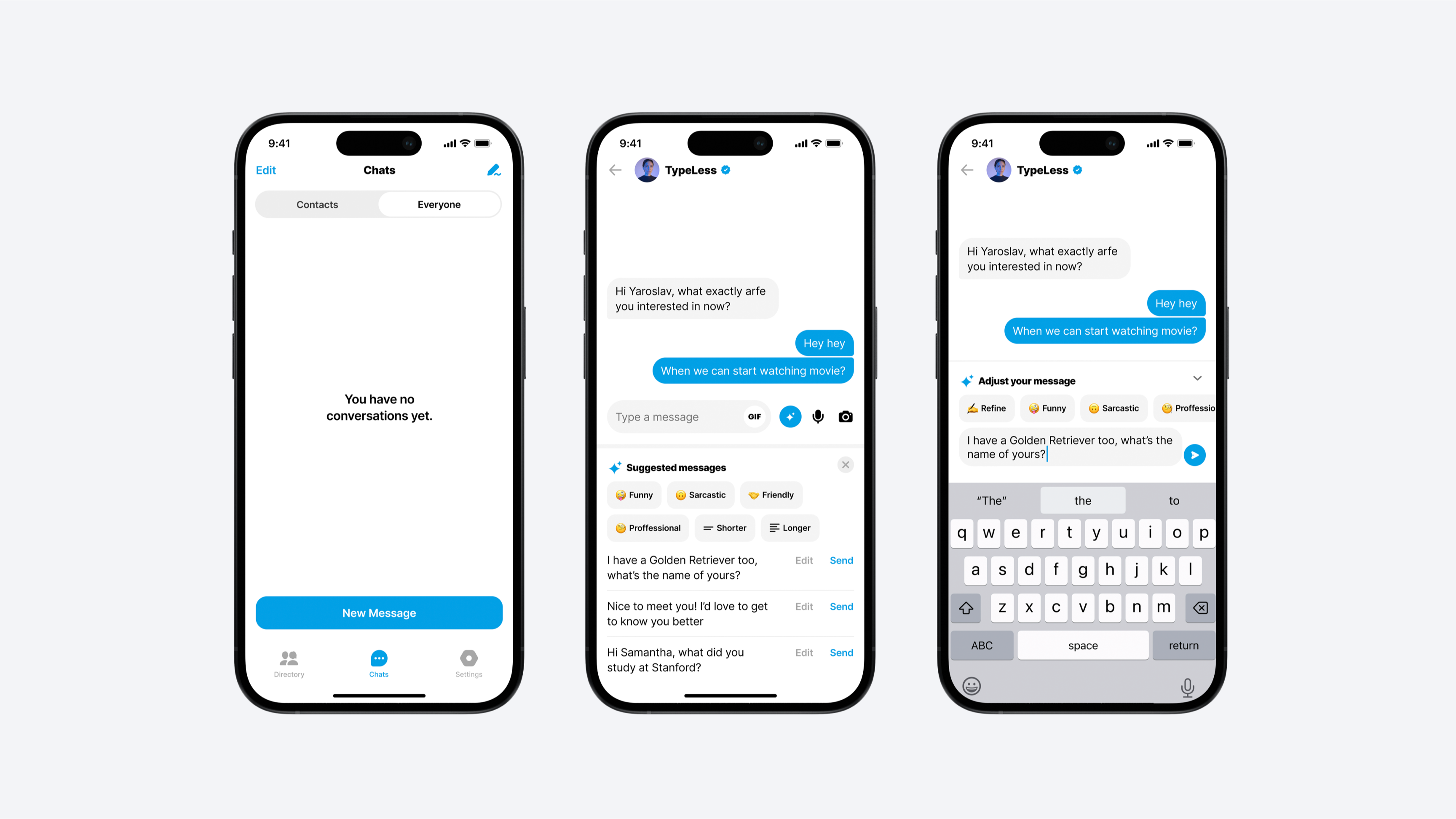 Chats TypeLess AI Messenger app_ Less Typing, More Messaging 