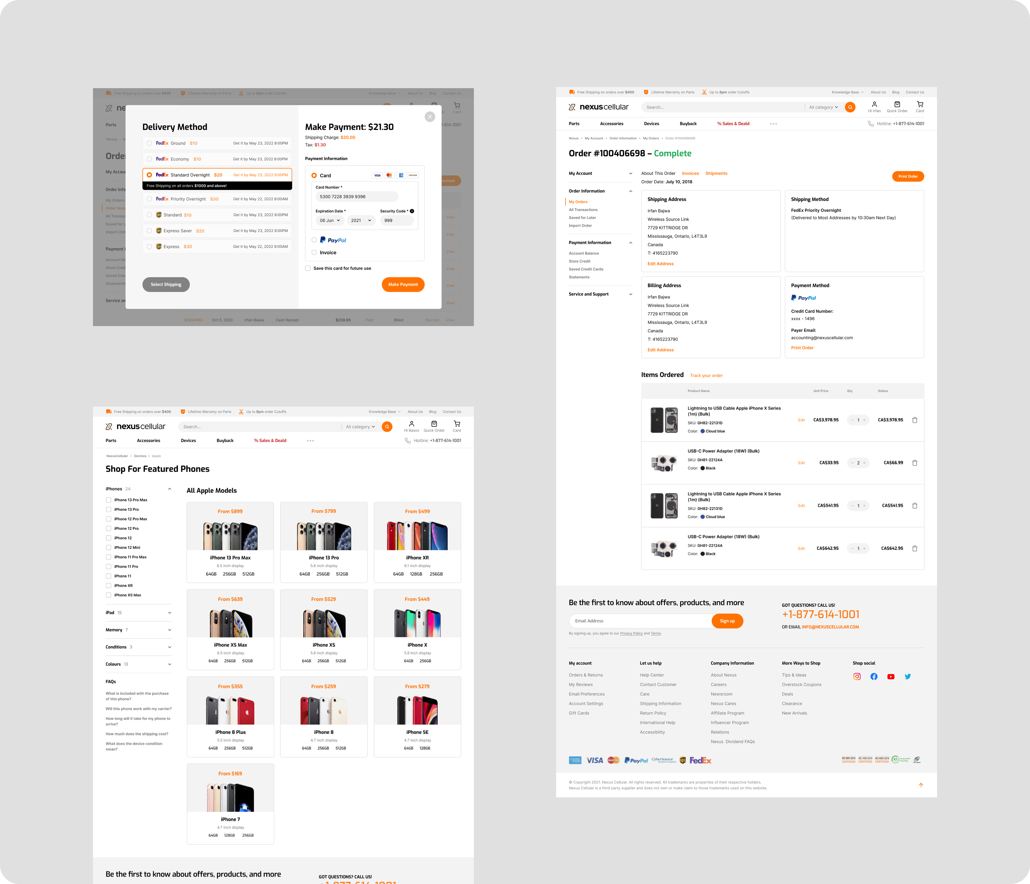 Delivery method and Order paage for nexus cellular website