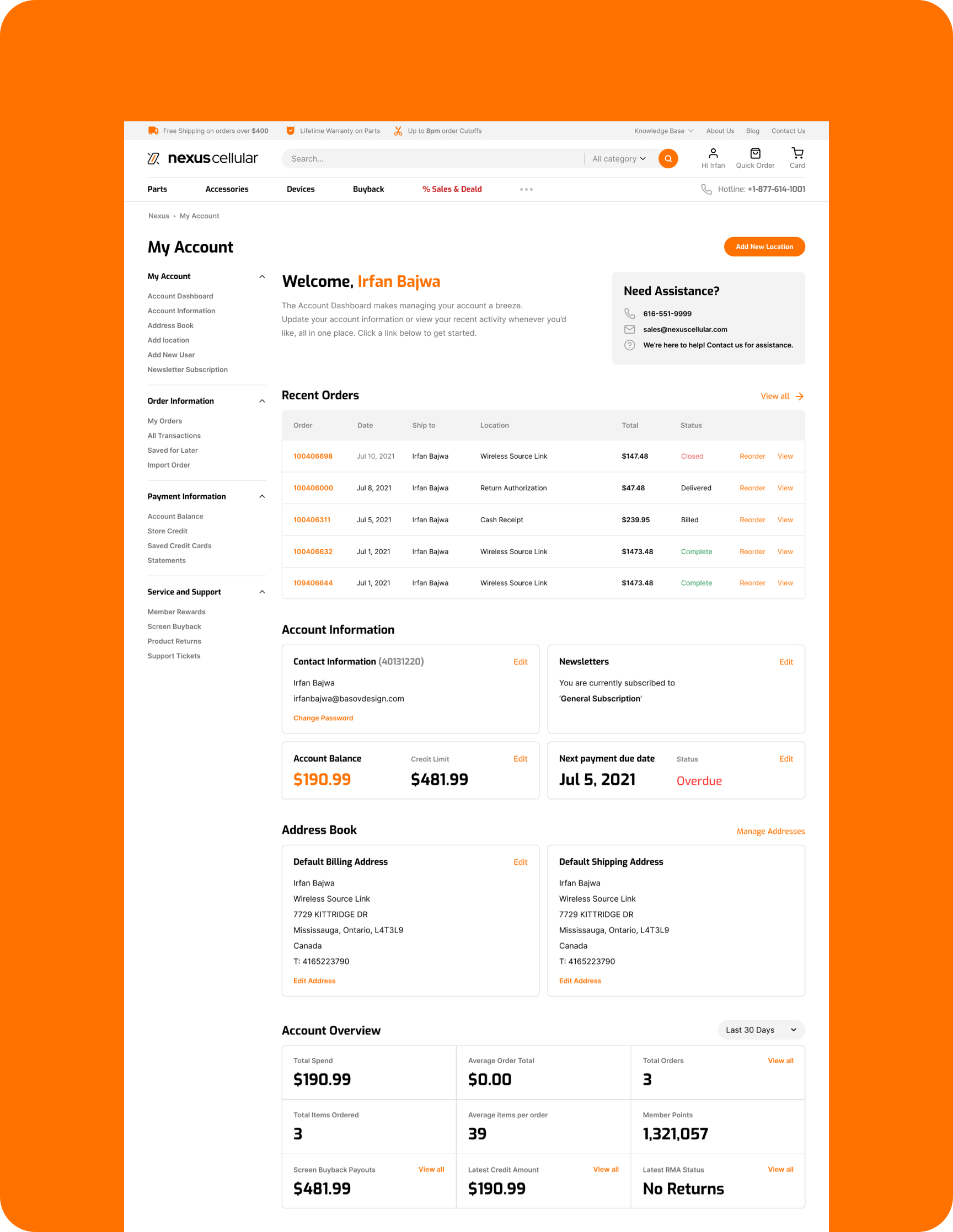 Design for My account page Nexus Cellular Website Design & Branding