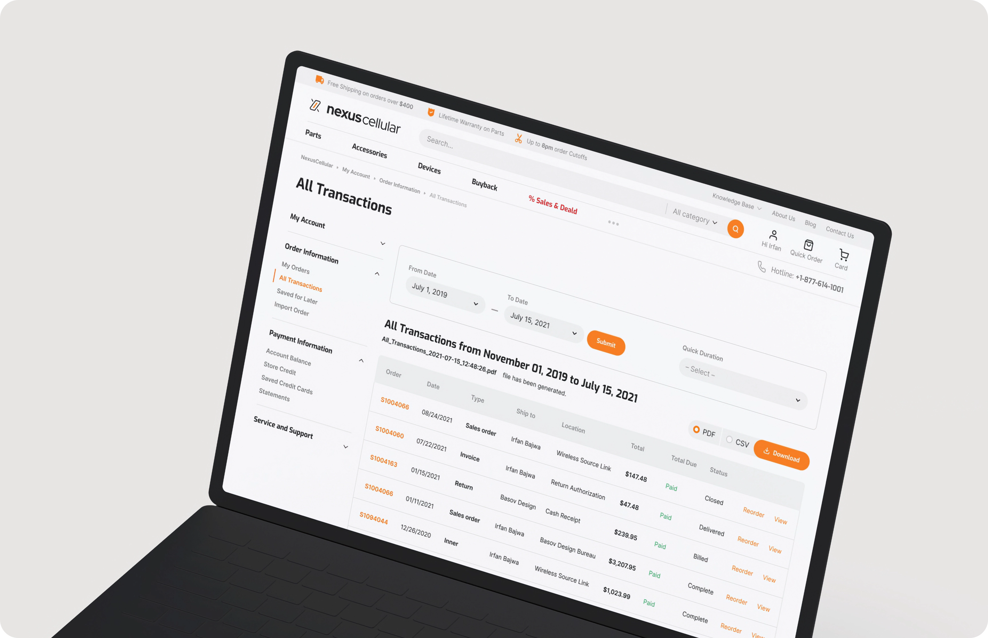 All transactions page nexus cellular website