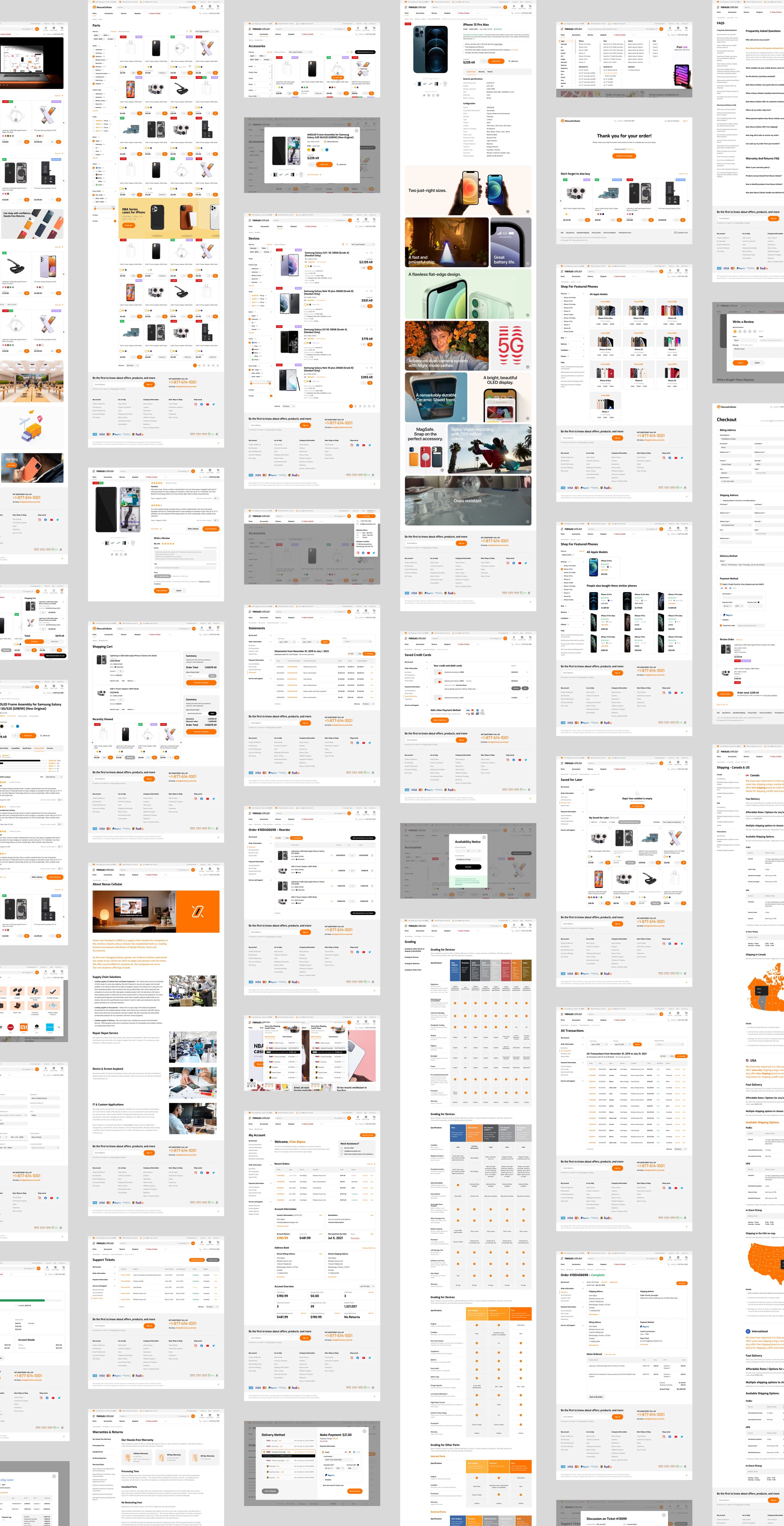 Complete sitemap and page structure for Nexus Cellular e-commerce redesign