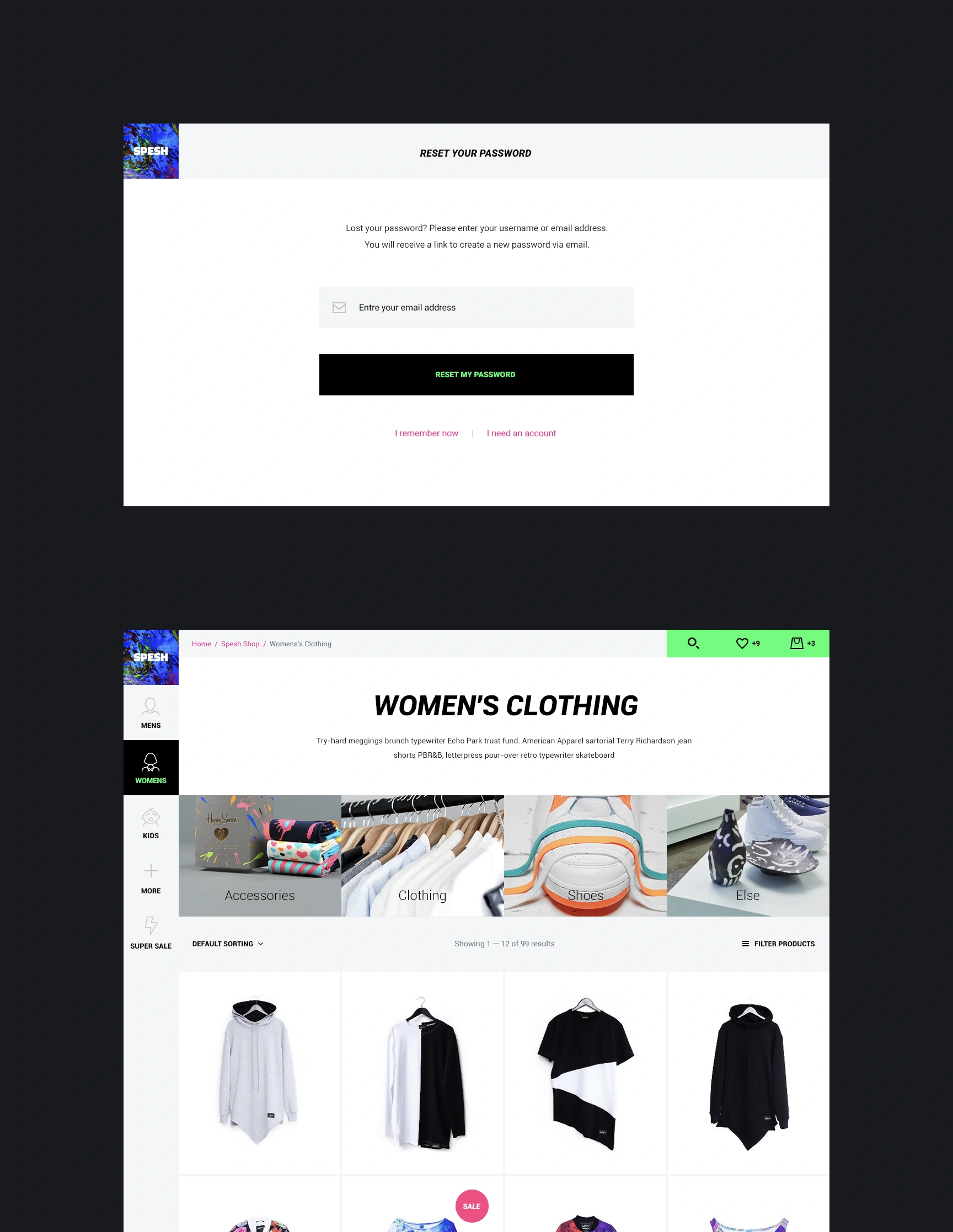 Spesh forgot my password page ecommerce website shop cyberpunk style